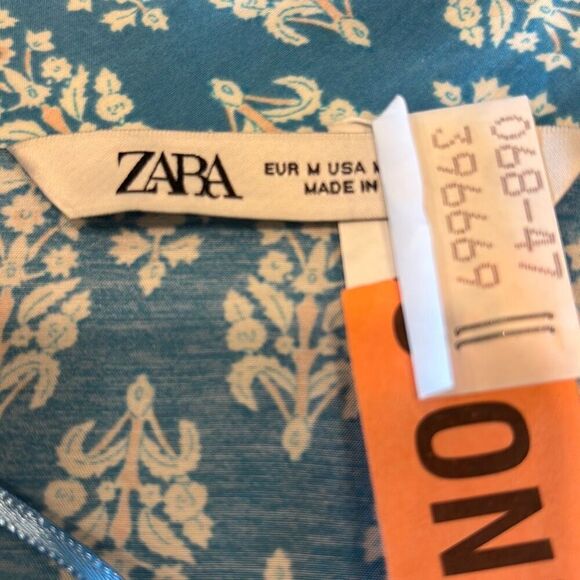 ZARA blue/white print short ruffle hem babydoll dress boho Sz M - Picture 7 of 12